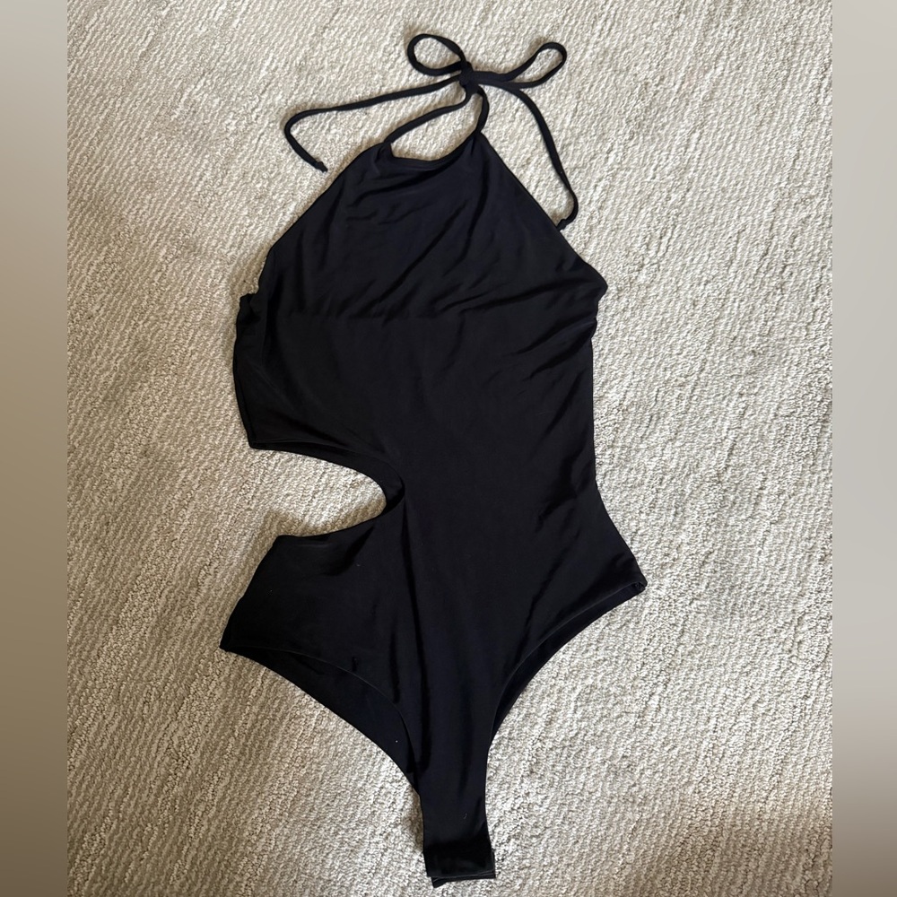 Black Halter Cutout One-Piece Bodysuit